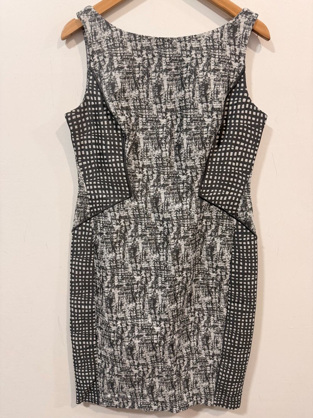 Lafayette 148 New York Gray White Textured Cotton Blend Pencil Dress Size 8